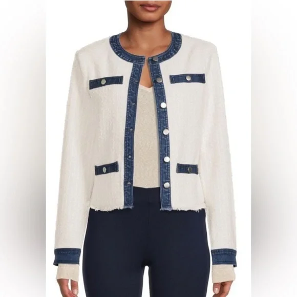 LAST CHANCE ECRU mixed media tweed jacket - Picture 13 of 14